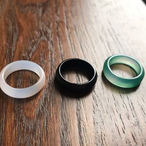 Jade, Onyx, and Rose Quartz Rings
